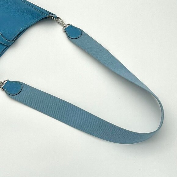 Authentic HERMES Evelyn PM I Blue Jean Clemence Leather Shoulder Bag - Picture 5 of 9